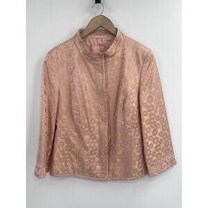 Feraud VTG 100% Silk Pink Yellow Gold Floral Print Blazer Jacket Size 44